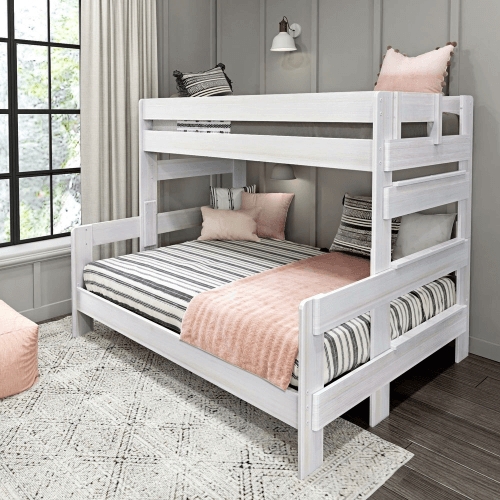 Bunk Bed Whitewashed Wood Twin XL Over Queen Bed Frame