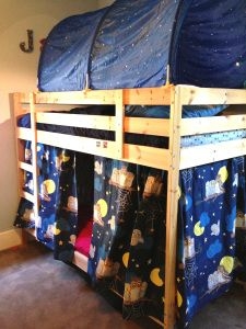 Bunk Bed with Bed Canopy and Starry Night Privacy Curtains