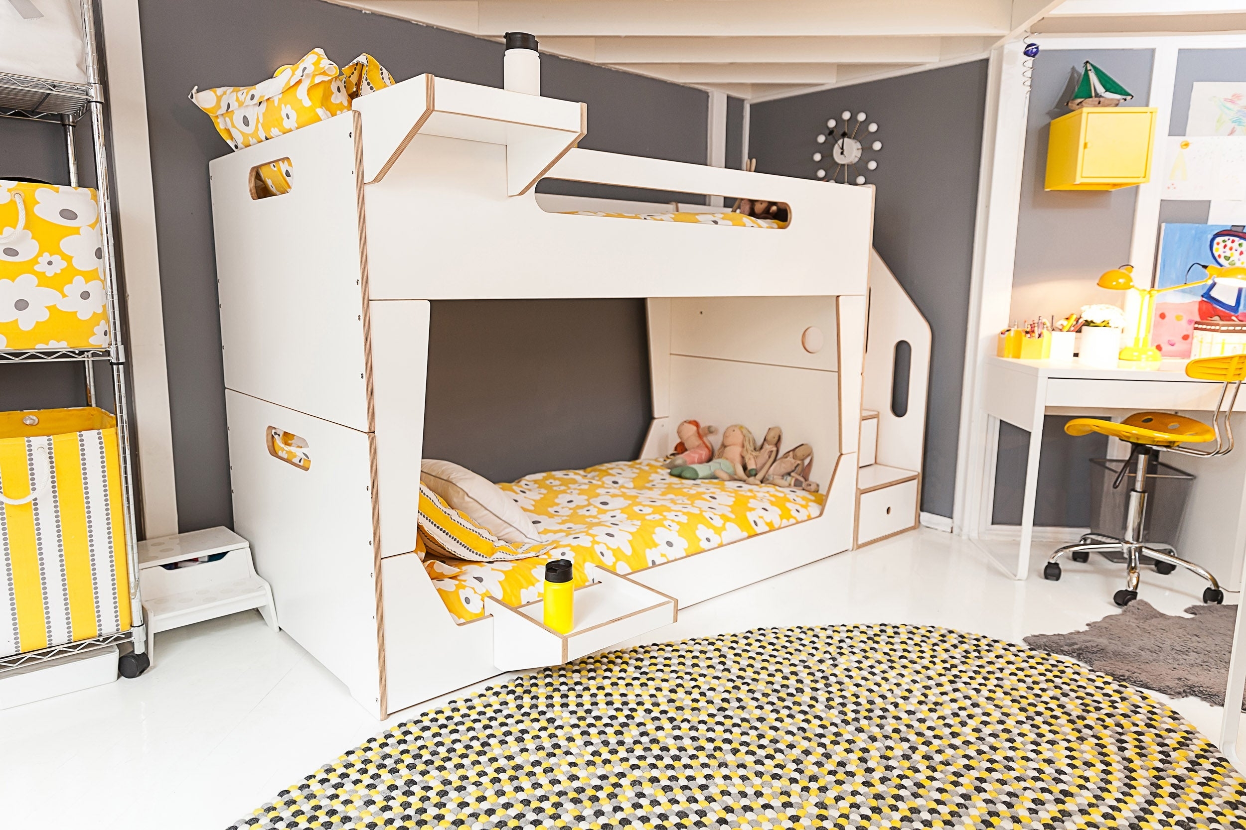 Bunk Bed with Exposed Plywood Edges for Low Ceiling Attic