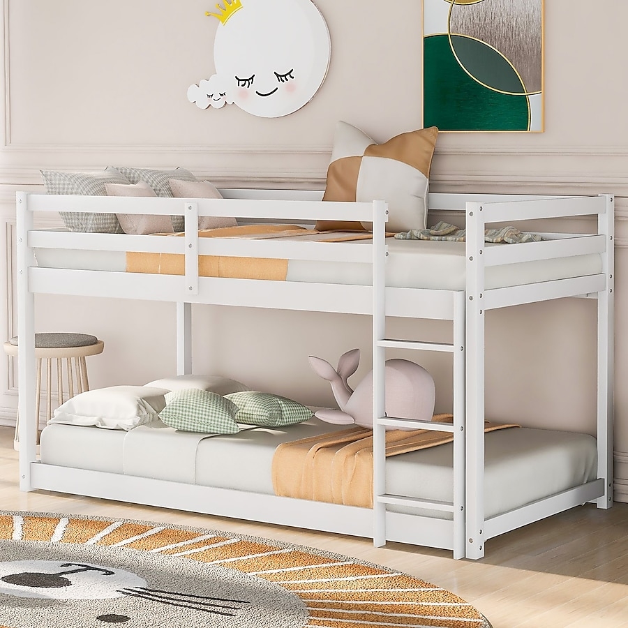 Bunk Bed with Floor Level Bunk and Twin Over Twin Design