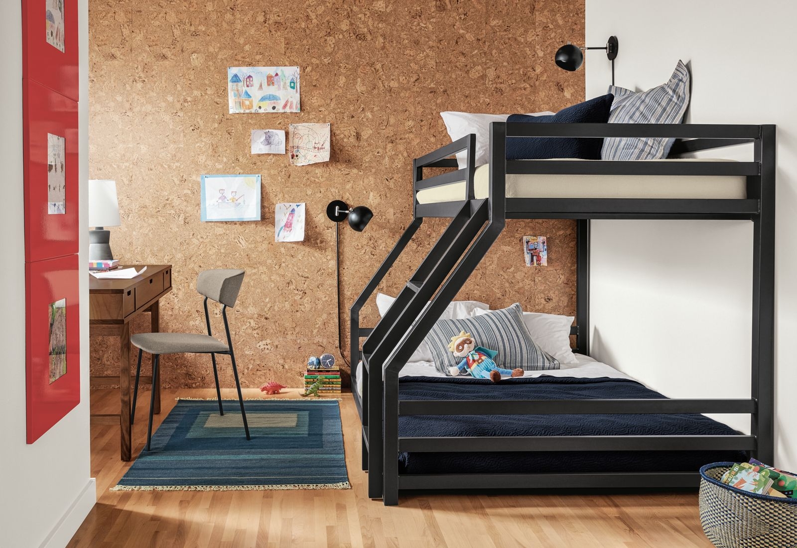 Bunk Bed with Integrated Angled Ladder and Steel Frame
