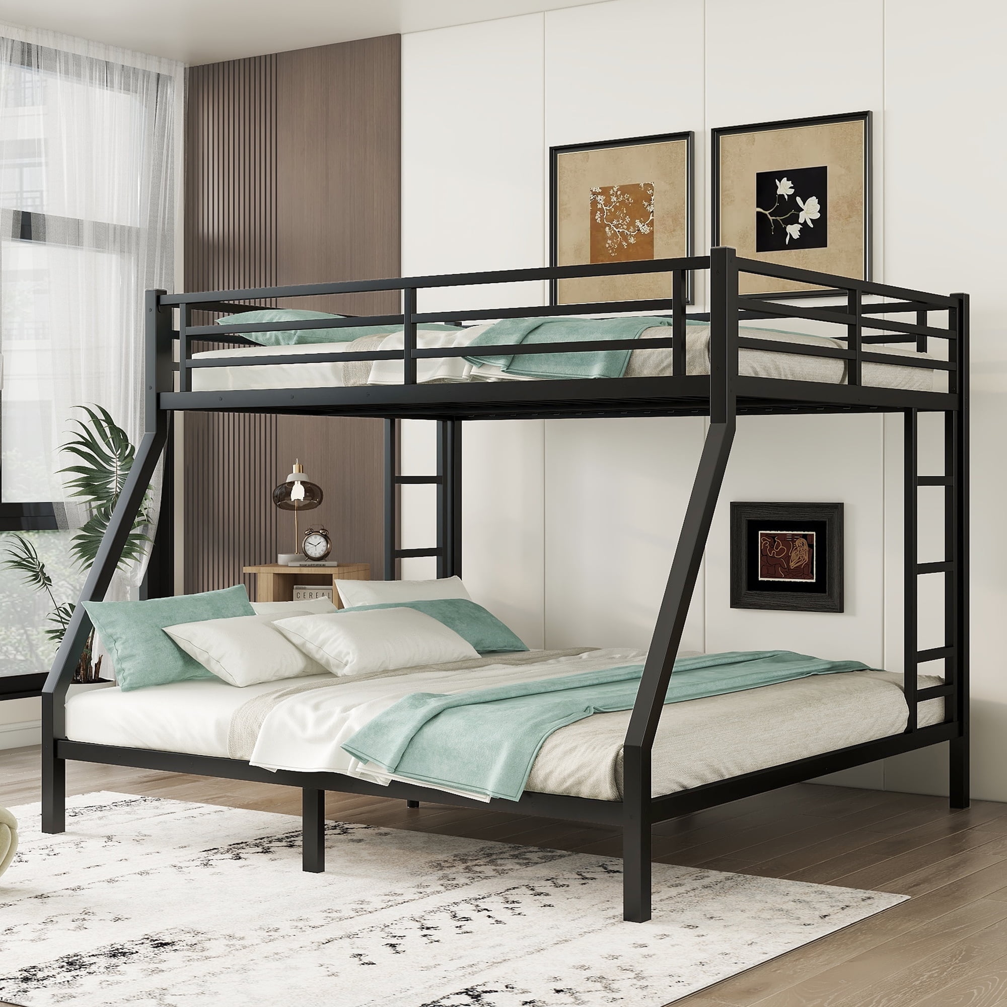 Bunk Bed with King Size Bottom and Slanted Support Metal
