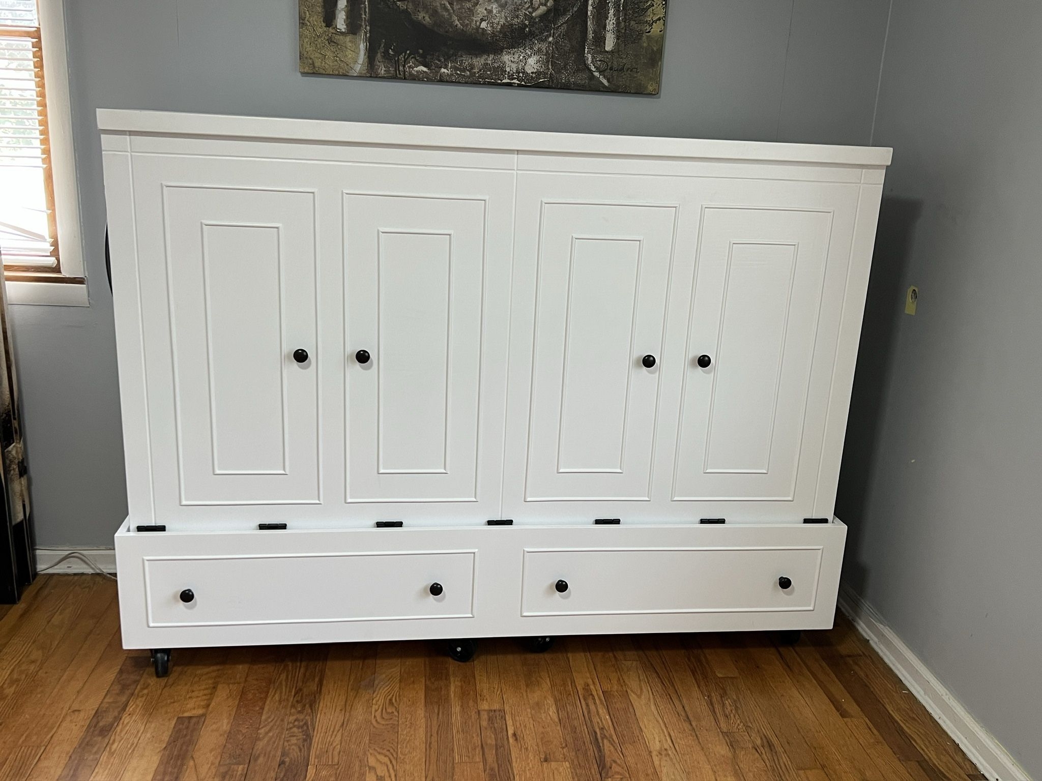 Cabinet Bed: Recessed Panels Style on Caster Wheels