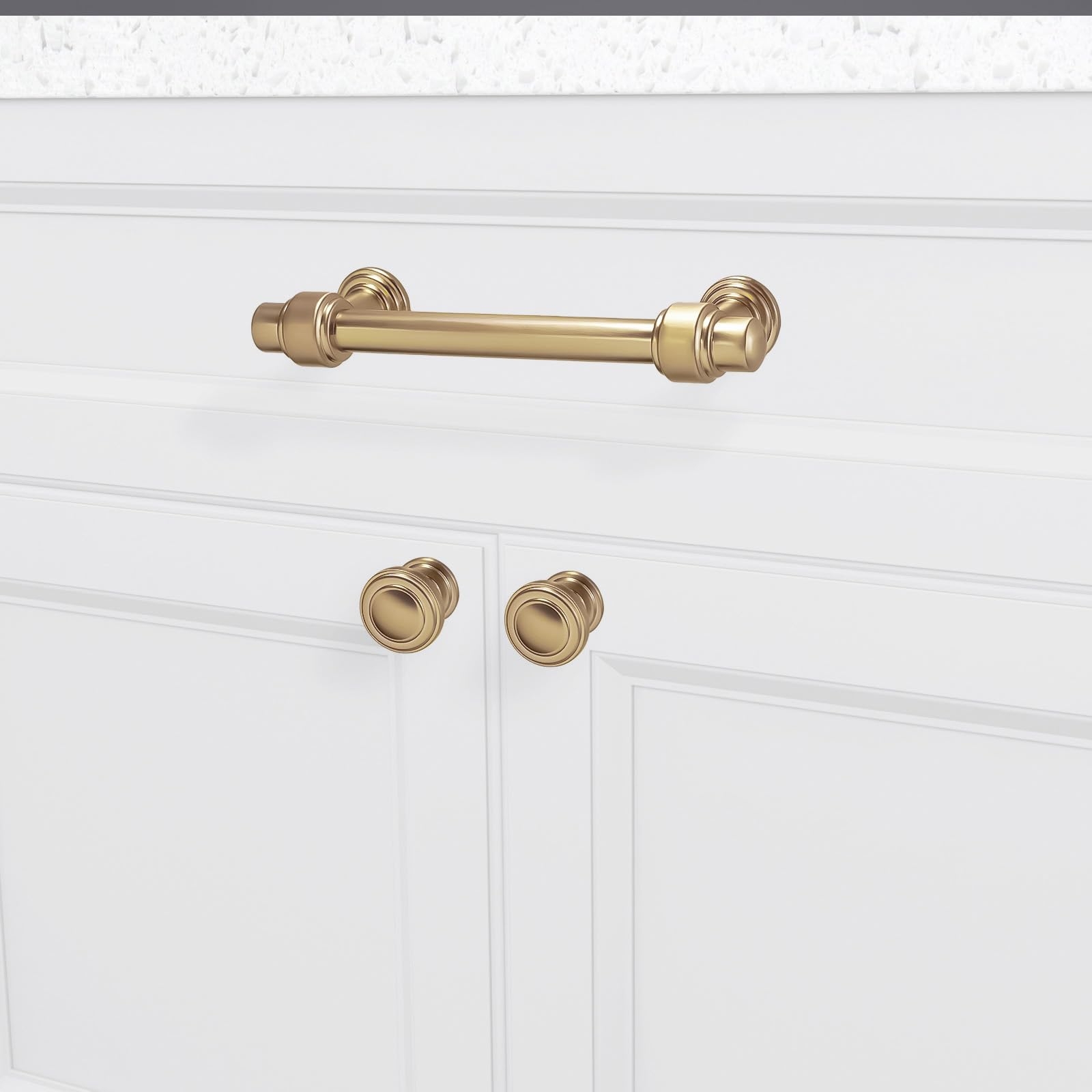 Cabinet Hardware Mixed Knobs and Pulls Stepped Collar Accents