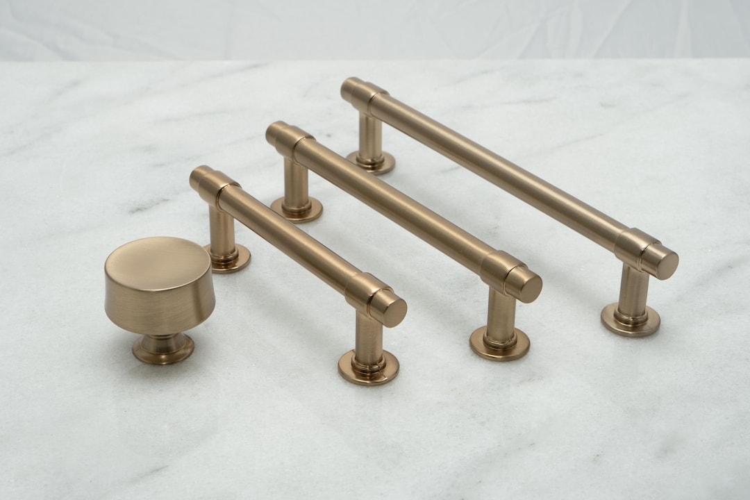 Cabinet Pulls Satin Finish T-Bar Design Gold Drawer Knobs