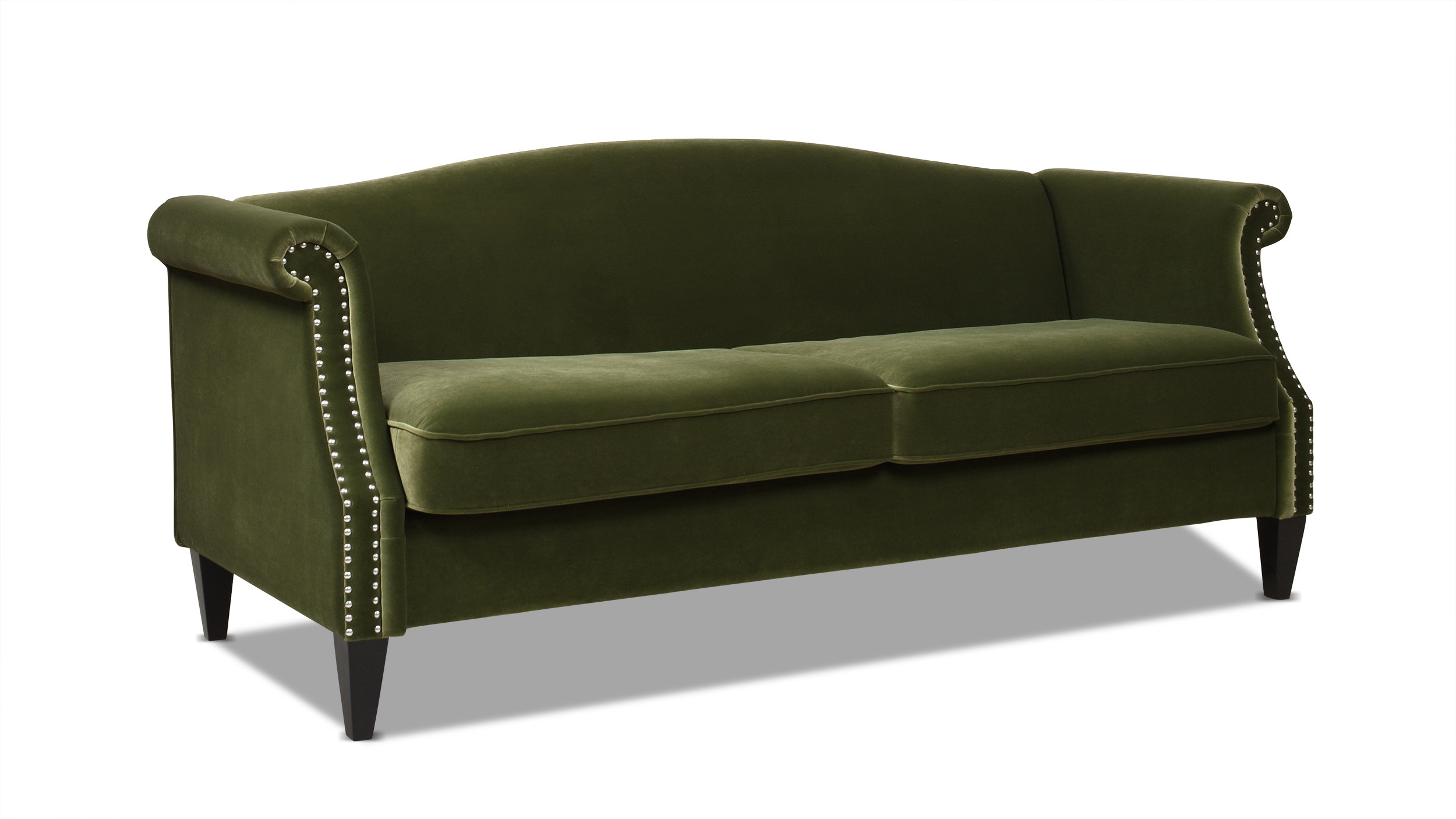 Camel Back Sofa Olive Velvet Silver Nailhead Trim Couch
