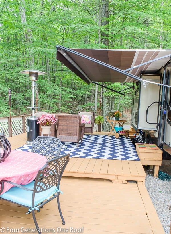 Camper Deck - Multi Level Platform with Chevron Rug