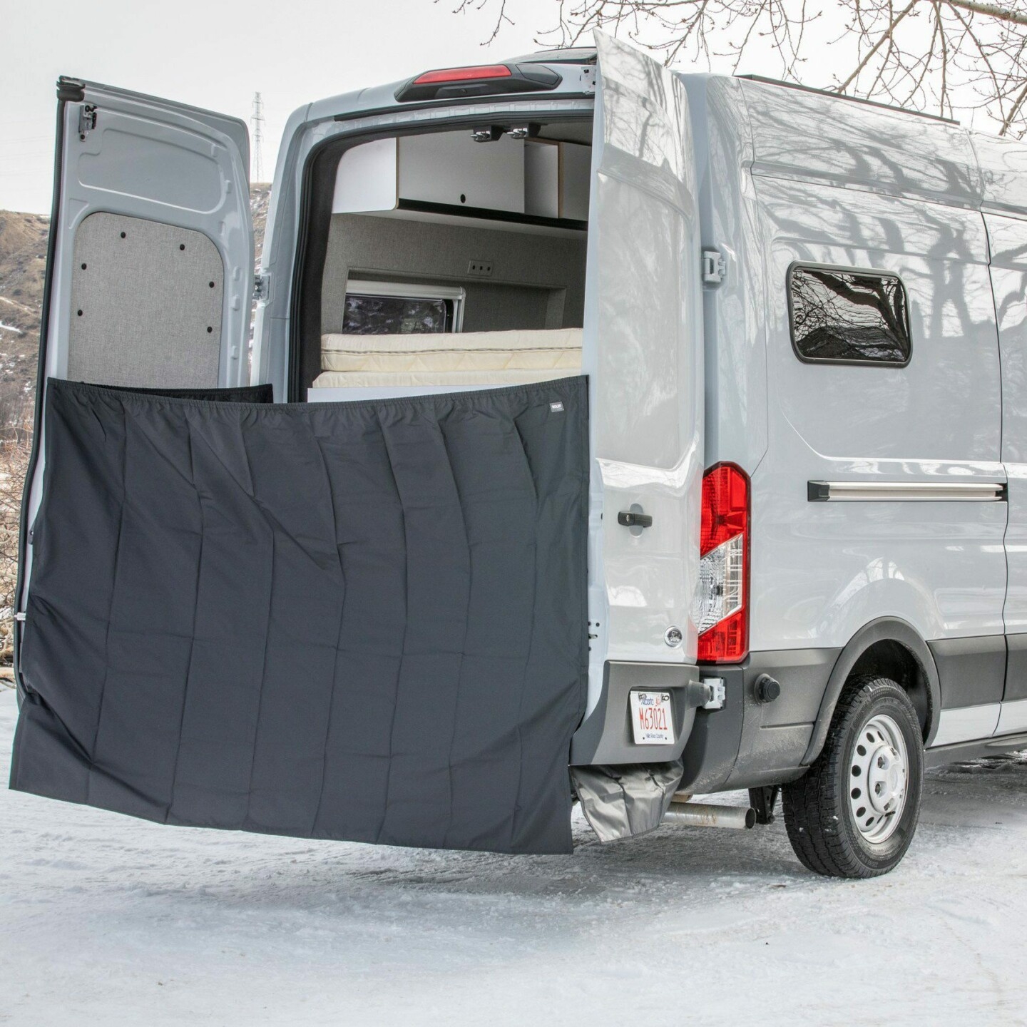 Camper Van Shower Curtain Charcoal Gray Ram Promaster Camping Accessory