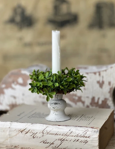 Candle Ring Boxwood Candle Ring Distressed White Pedestal Decor