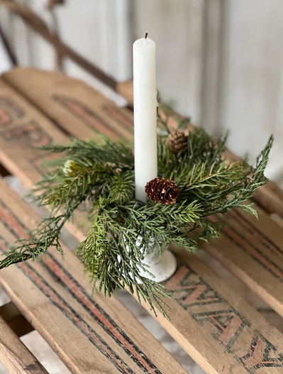 Candle Ring Festive Greenery Spruce Needles Artificial Pinecone