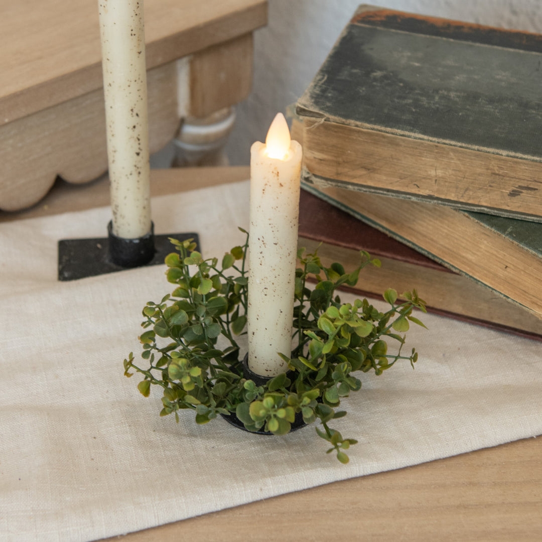 Candle Ring Flecked Taper Candle Petite Greenery Rustic Taper Ring