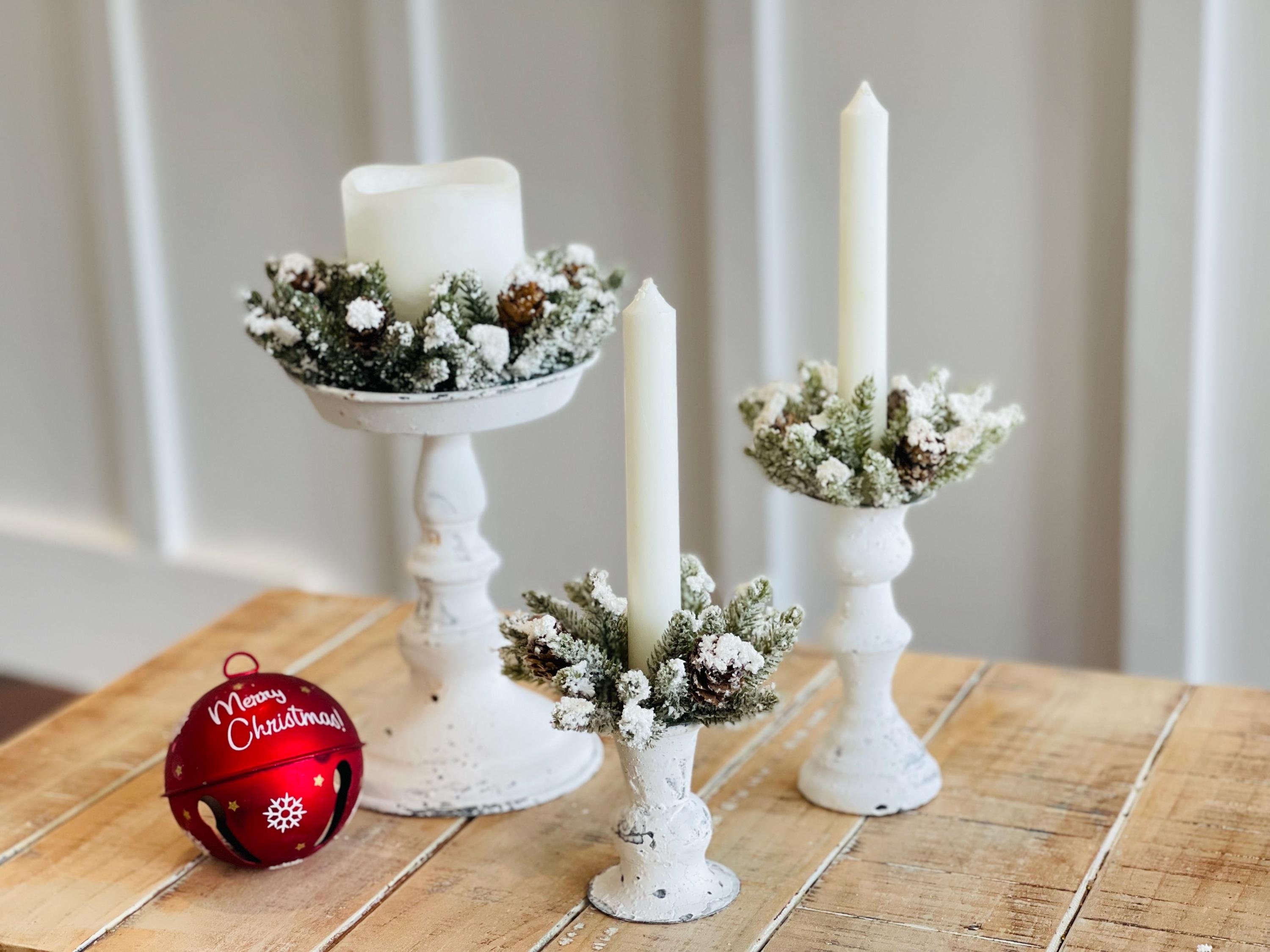 Candle Ring Heavy Flocking Distressed Winter Table Accent