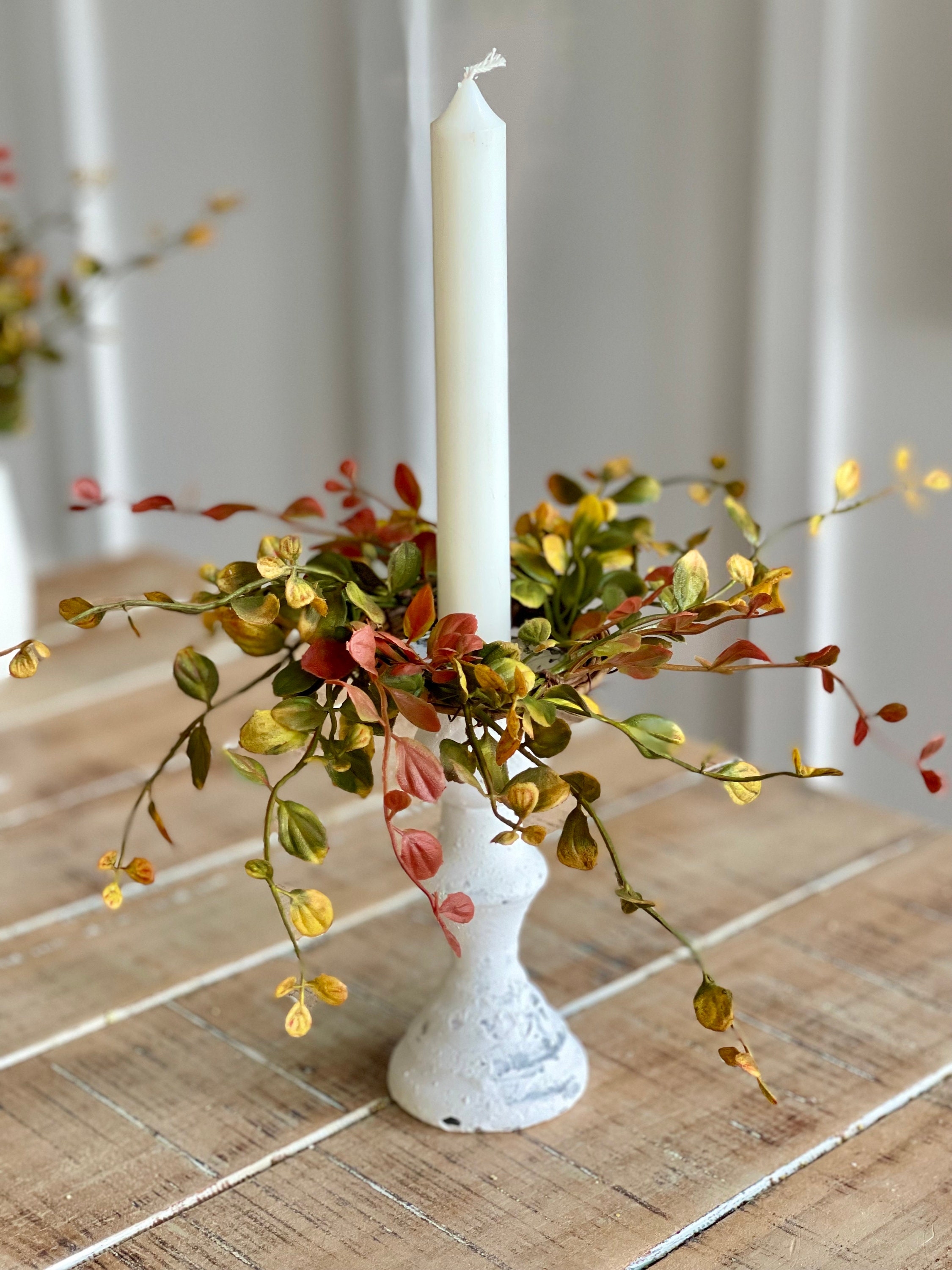 Candle Ring Trailing Vines Burgundy and Olive Fall Tapered Rings