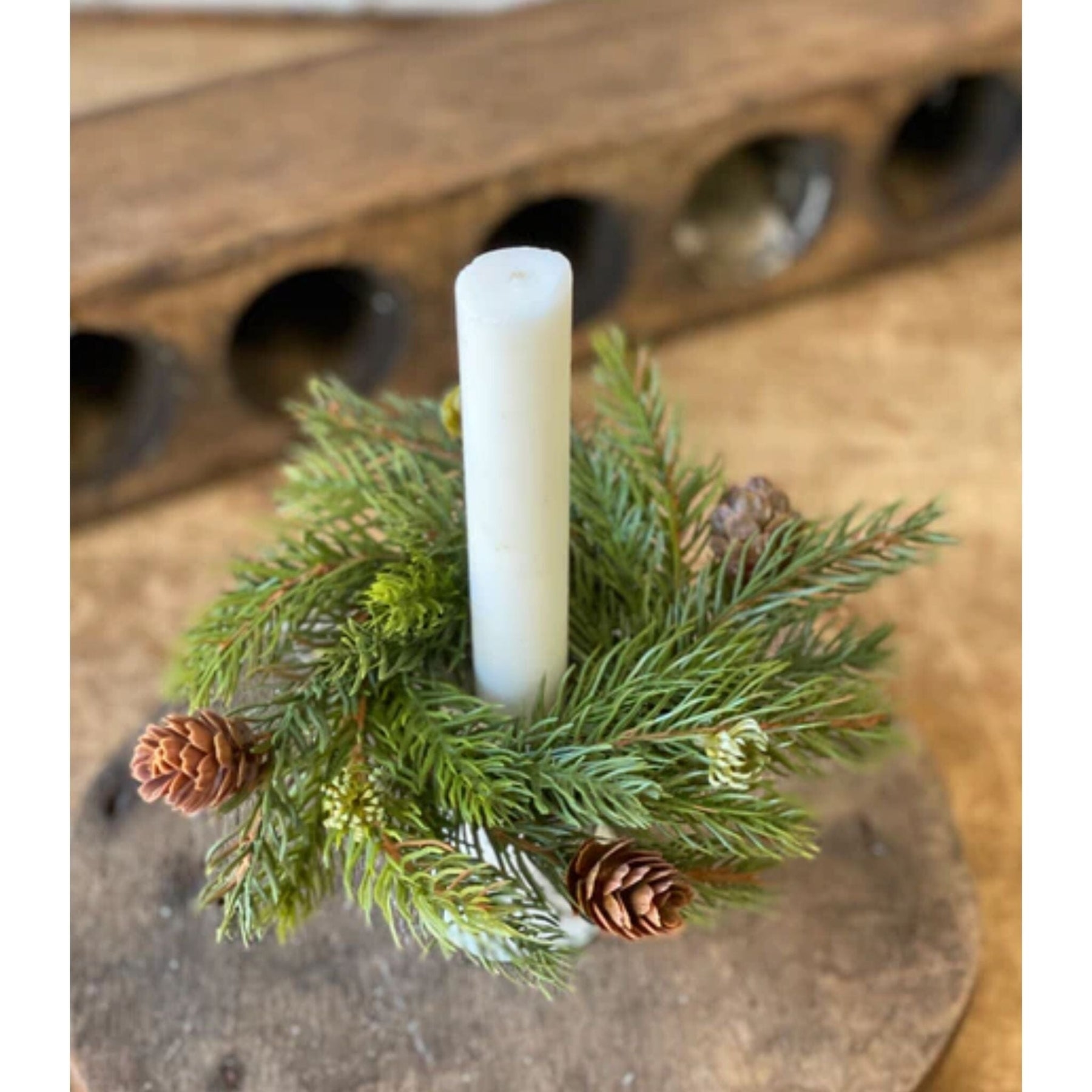 Candle Ring White Spruce Needles Pine Cone Spruce Taper Ring
