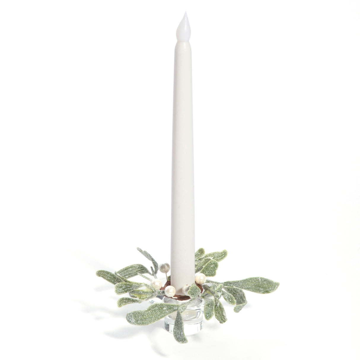 Candle Ring Winter White Clear Glass Base Winter Botanical Decor