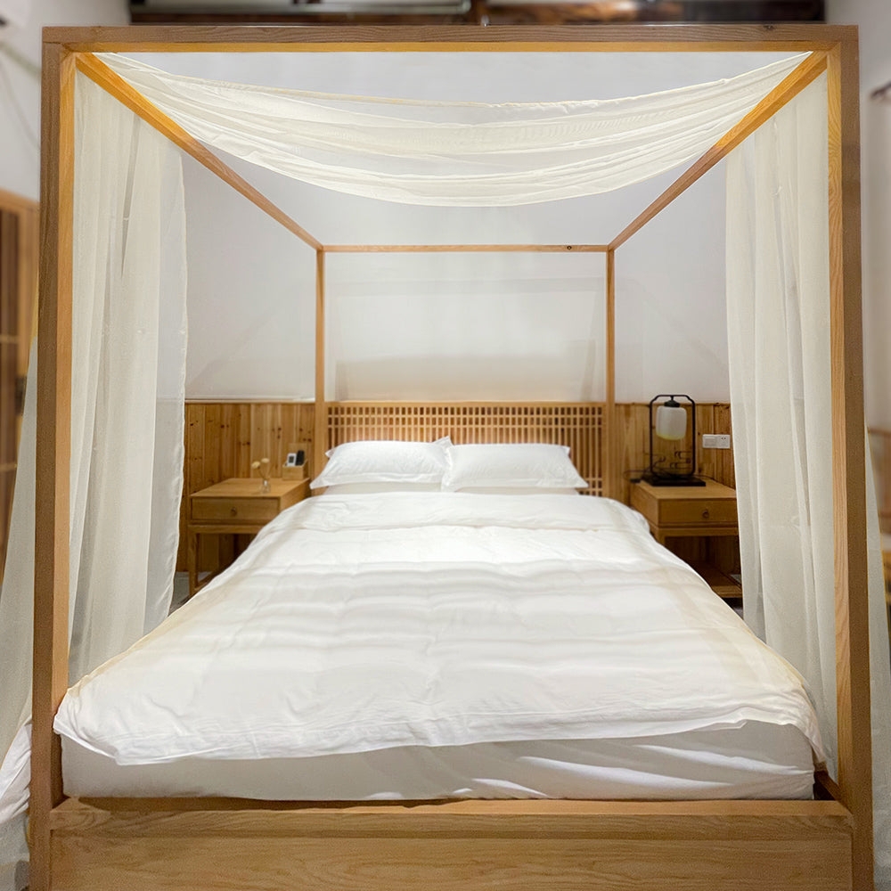 Canopy Bed Curtains including Ivory Sheer Scarf for Decor