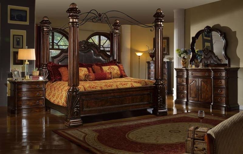 Canopy Bed Fluted Four Posts Ornate Bedroom Set