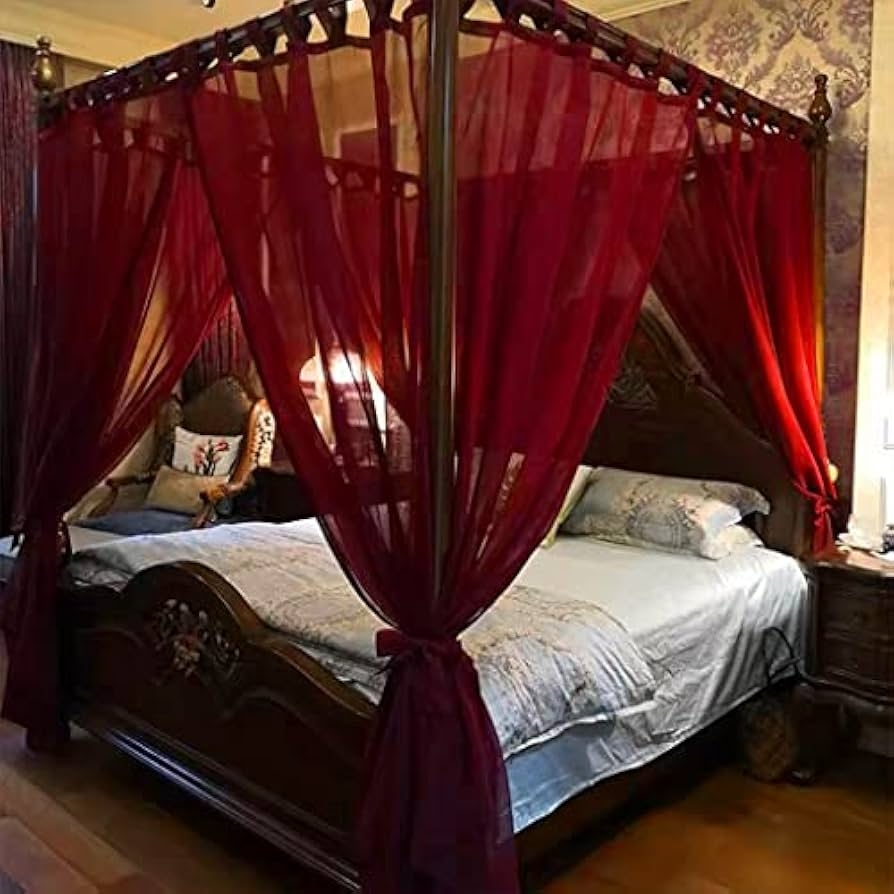 Canopy Bed Four Corner Tie Backs Romantic Crimson
