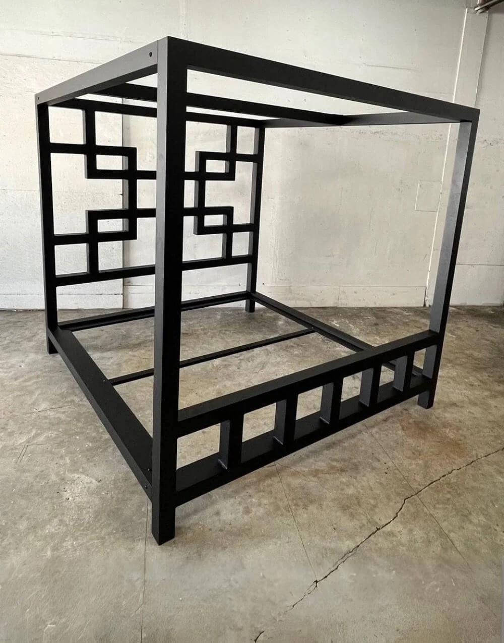 Canopy Bed: Geometric Metal Headboard in Matte Black