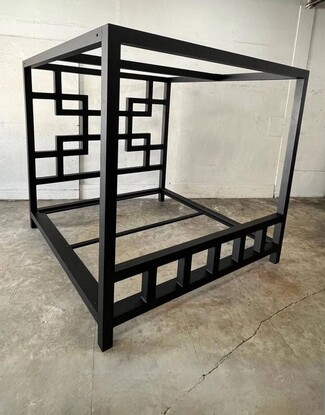 Canopy Bed: Geometric Metal Headboard in Matte Black