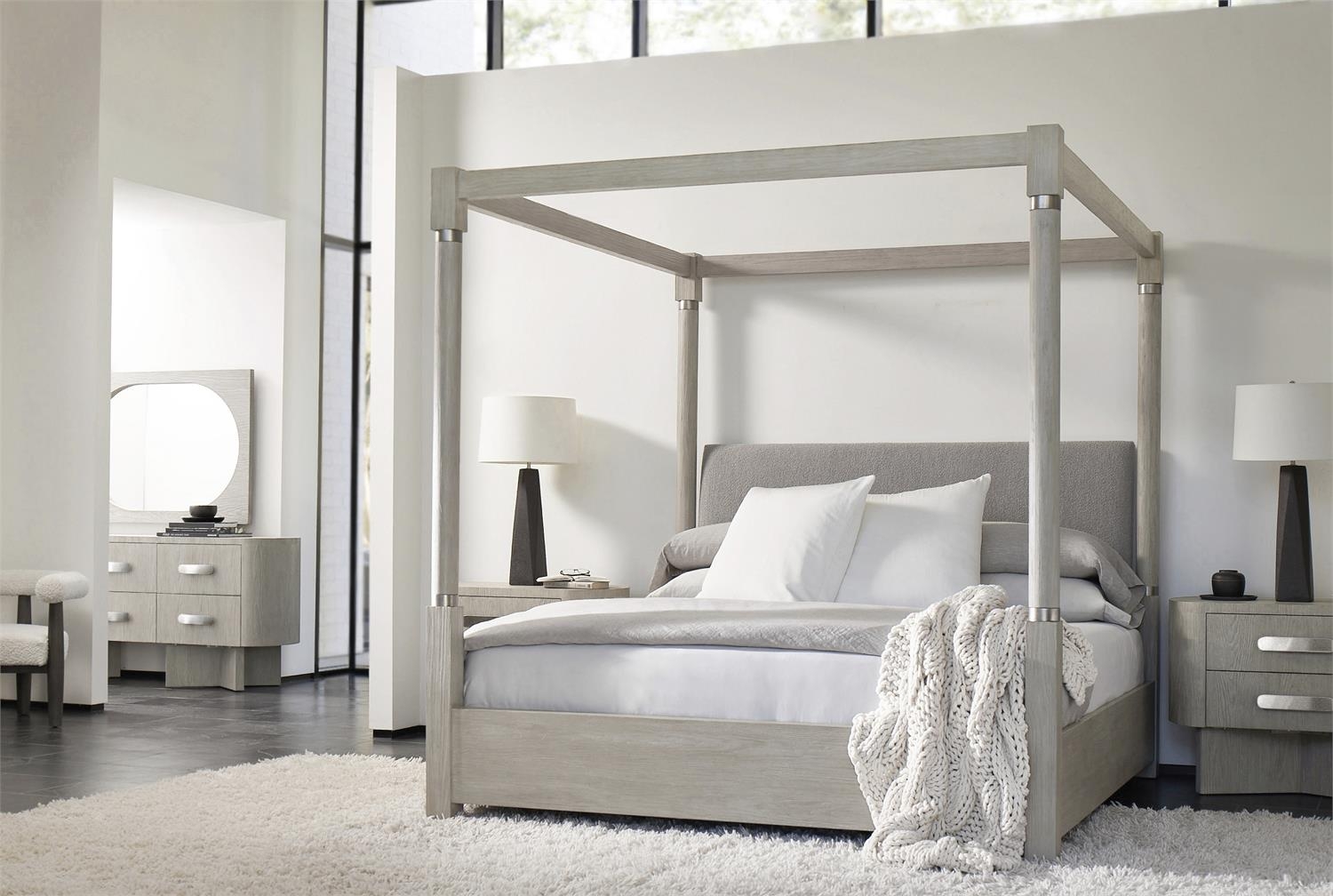 Canopy Bed Gray Wash Finish Metal Collar Accents