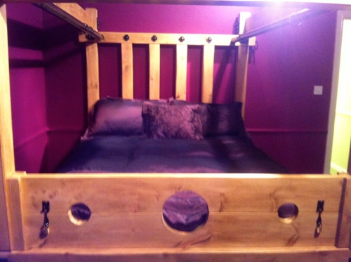 Canopy Bed: Handmade Wood Bondage Bed and Cutouts