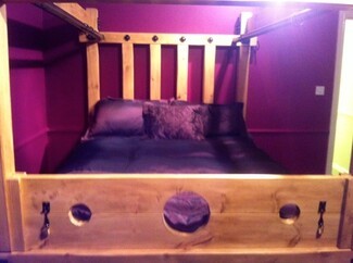 Canopy Bed: Handmade Wood Bondage Bed and Cutouts