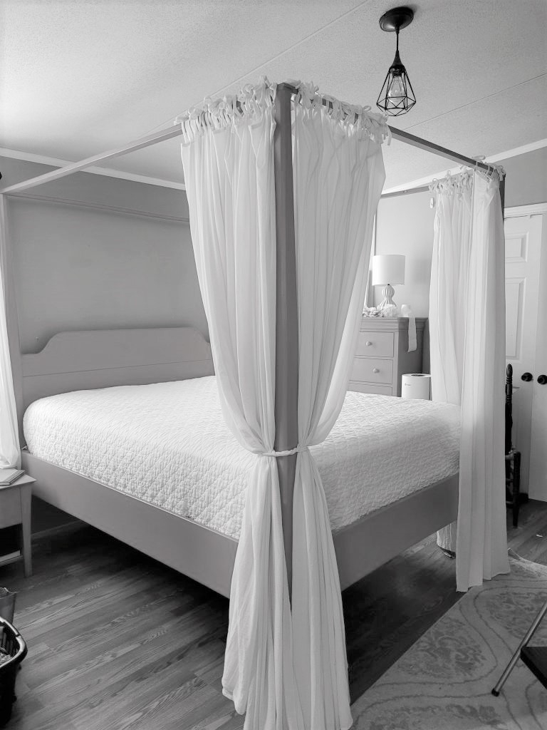 Canopy Bed having Tie Top Attachment for Romantic Styling