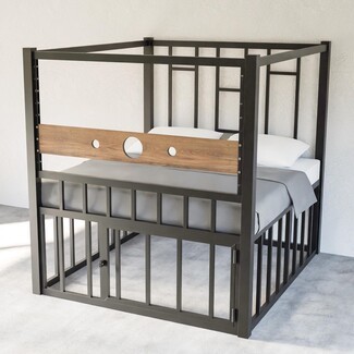 Canopy Bed: Industrial Cage Bed Frame with Stocks