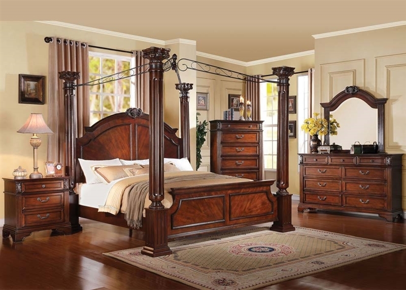 Canopy Bed Metal Scrollwork Canopy in Dark Walnut