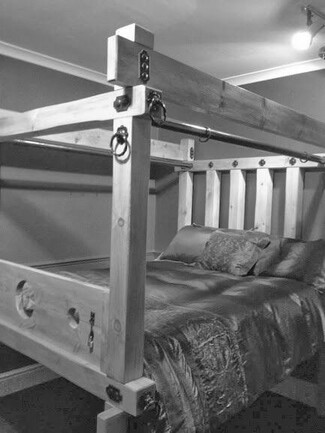 Canopy Bed: Timber Canopy Bed with Circular Cutouts
