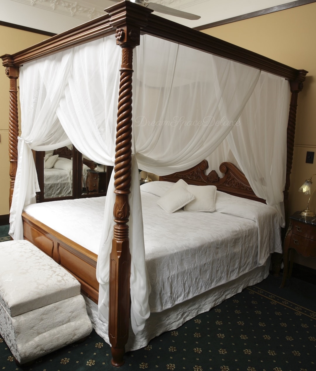 Canopy Bed Twisted Pillars and Sheer Silk Canopy