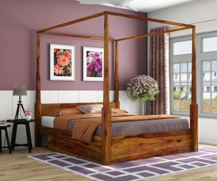 Canopy Bed Underbed Storage Honey Wood Poster Frame