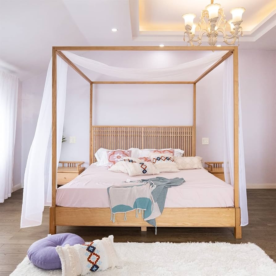 Canopy Bed with Lavender Backdrop for Bohemian Four Post Bed