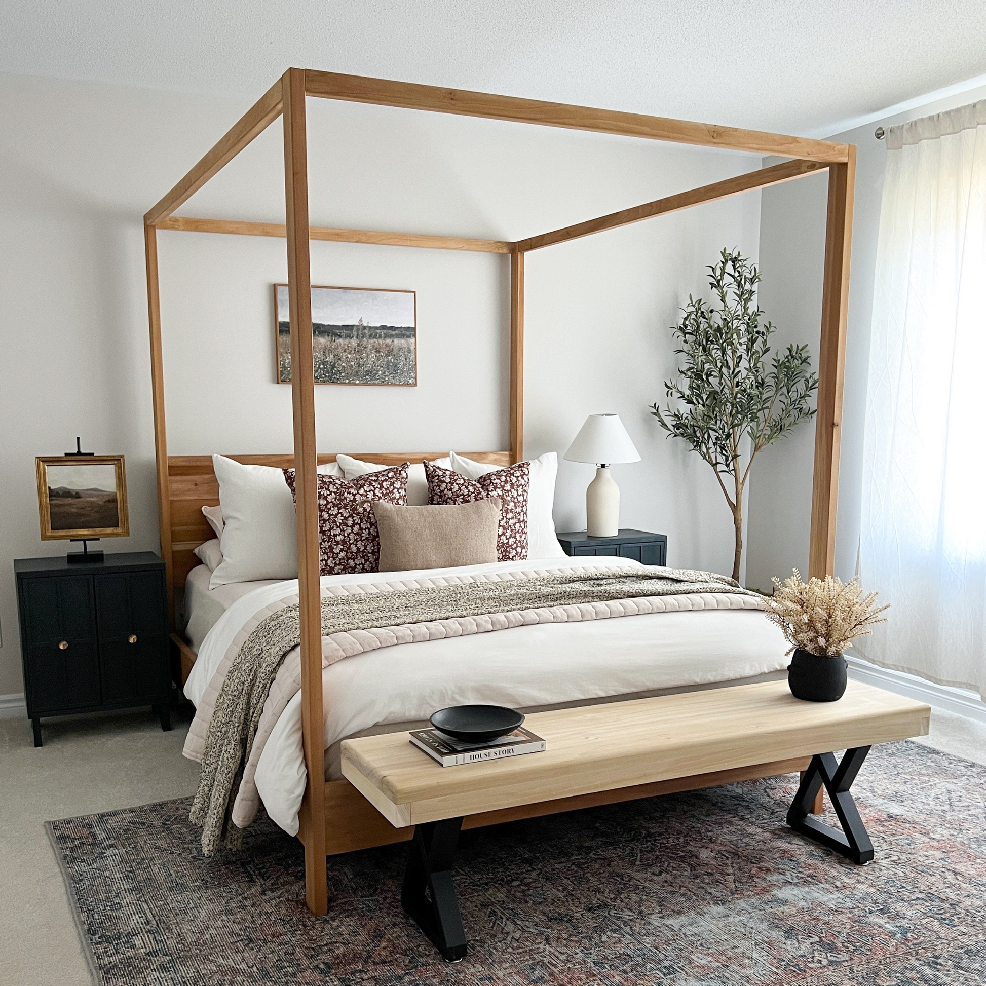Canopy Bed X Base Legs Modern Wooden Acadia Style
