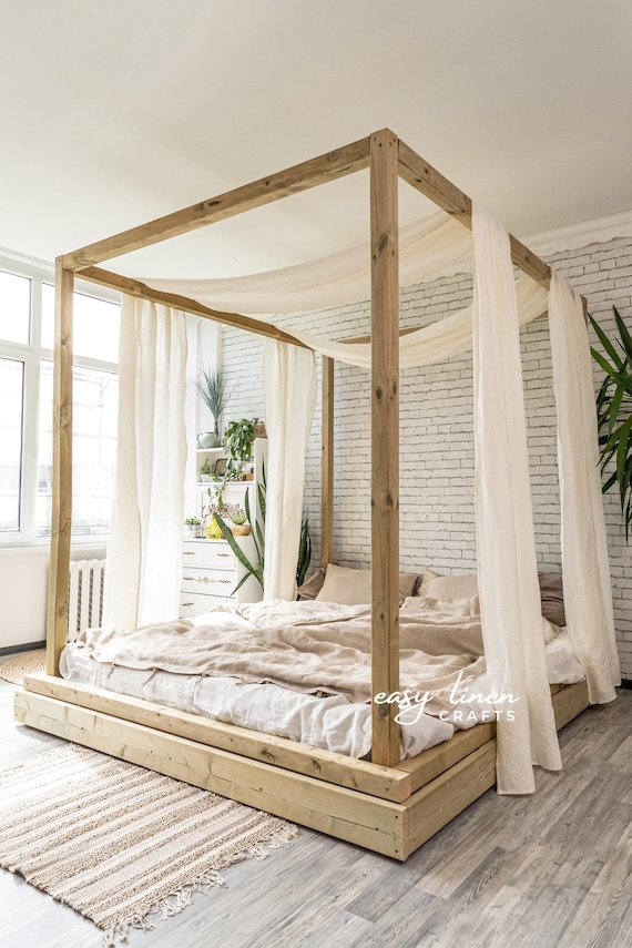 Canopy Curtains with Linen Shawl Drape and Boho Drapery