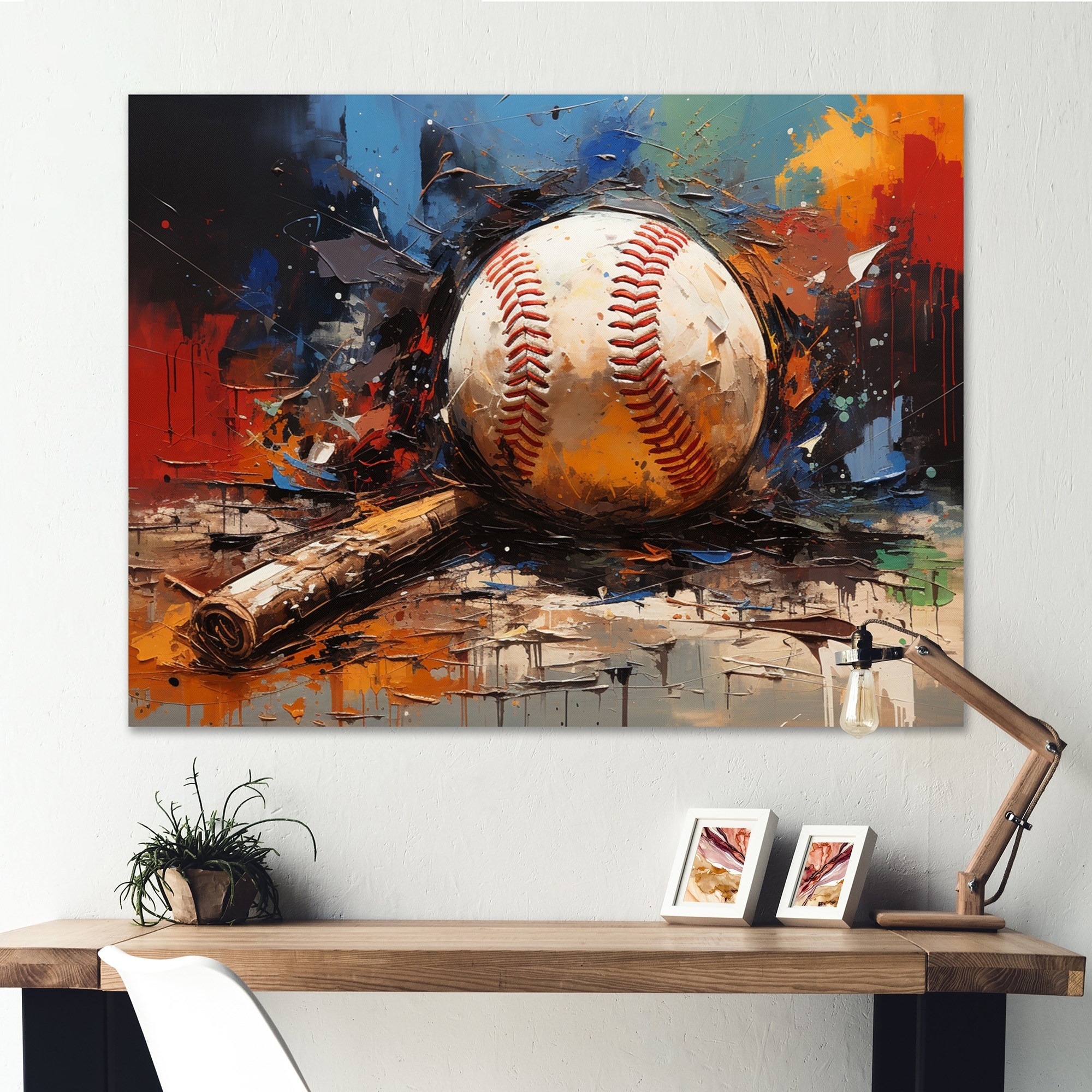 Canvas Wall Art: Abstract Impasto Vibrant Baseball