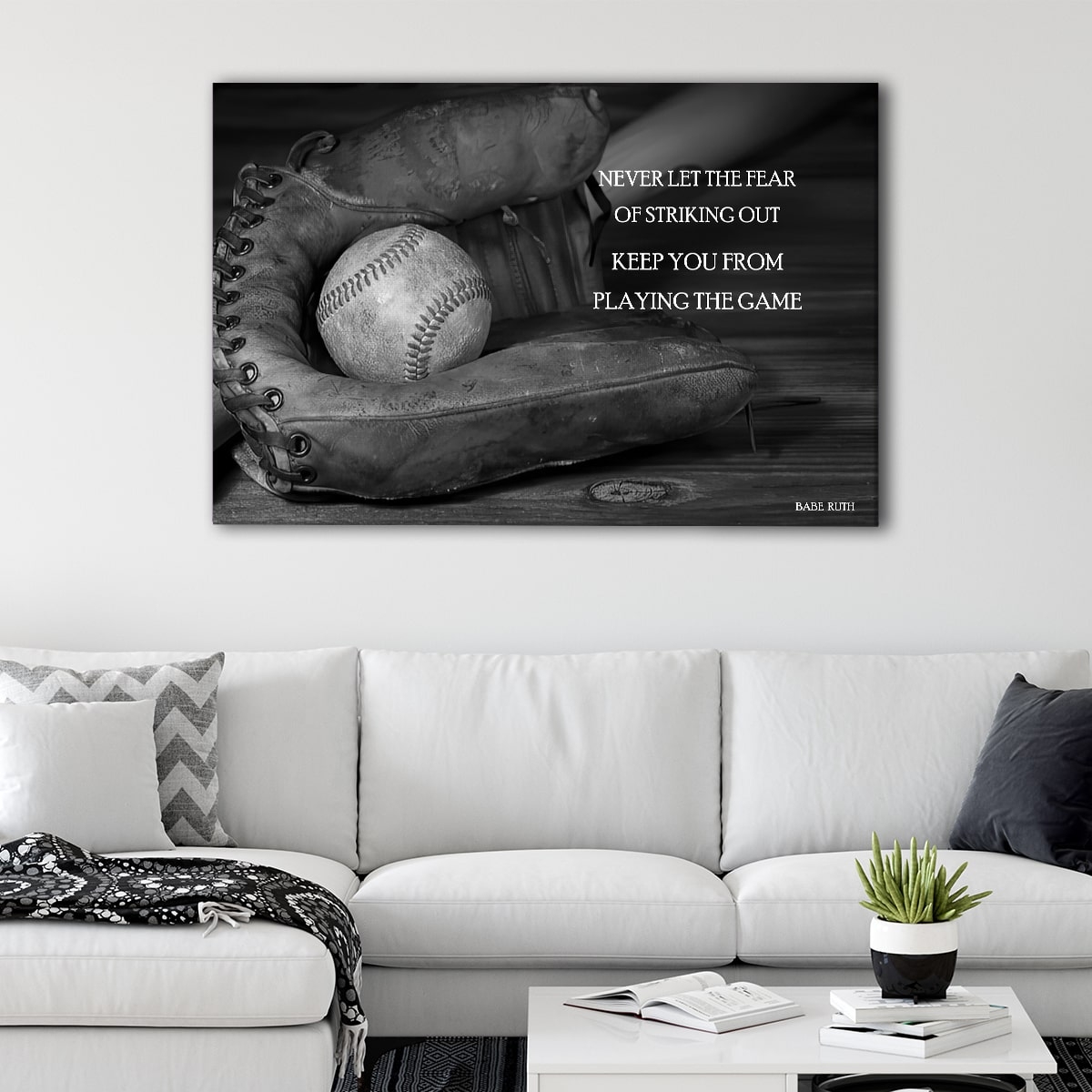 Canvas Wall Art: Grayscale Babe Ruth Quote Landscape