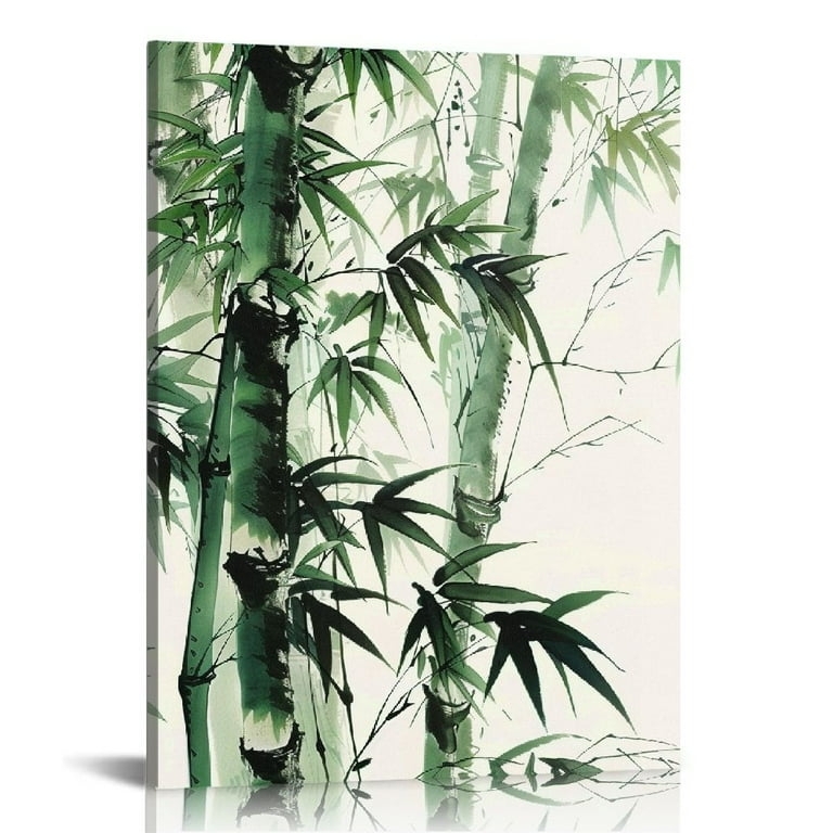 Canvas Wall Art in Ink Wash Style for Vertical Bamboo Forest