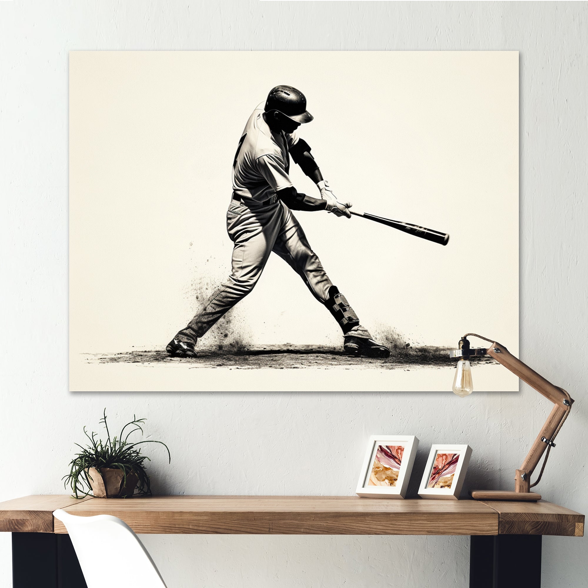 Canvas Wall Art: Landscape Batter Silhouette Monochrome