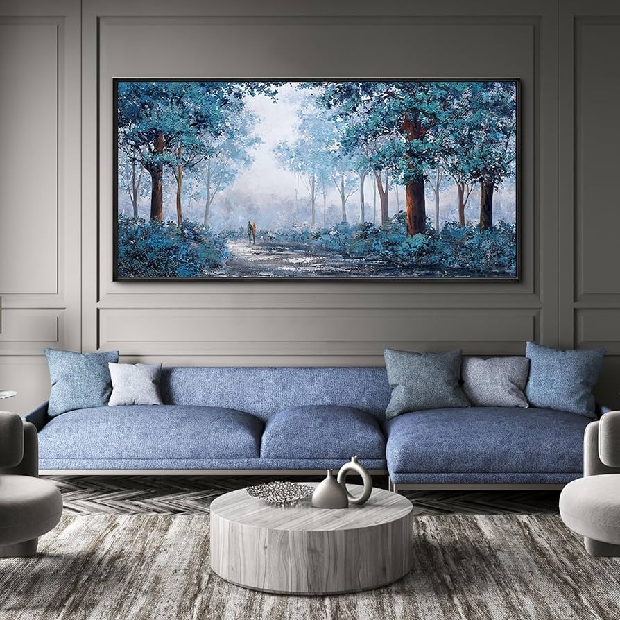 Canvas Wall Art Oversized Horizontal Art Prussian Blue Wall Art