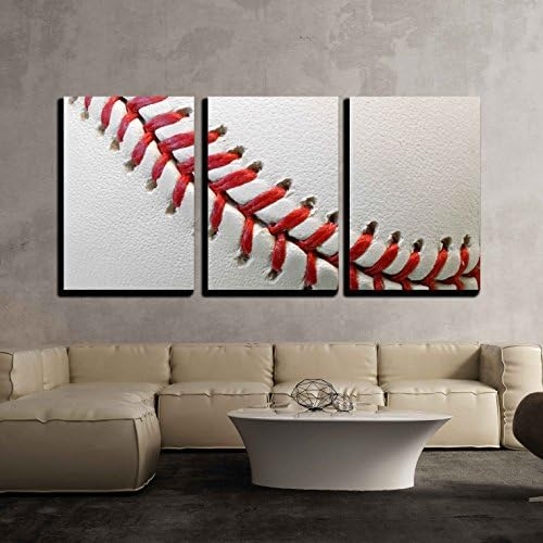 Canvas Wall Art: Three Panel Macro Baseball Stitching