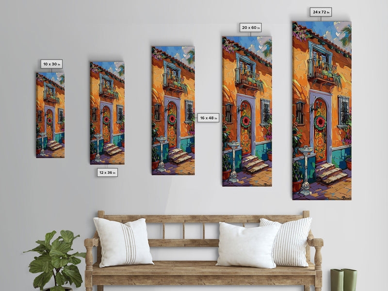 Canvas Wall Art: Vibrant Spanish Facade Long Narrow Art