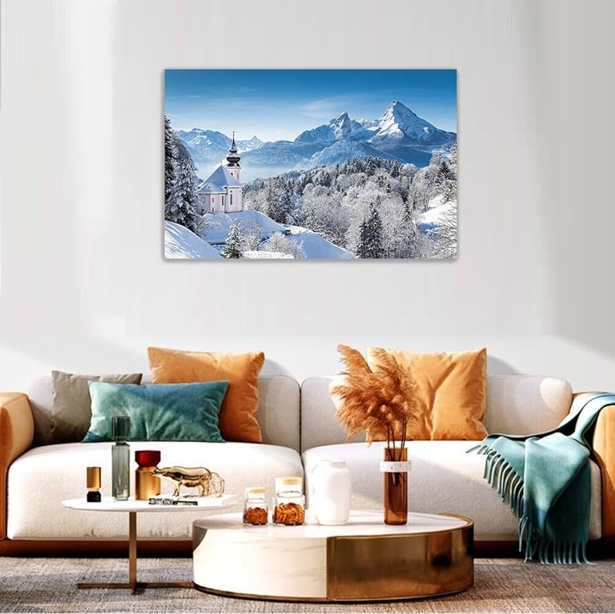 Canvas Wall Art Winter Landscape Alpine Mountain Canvas Print