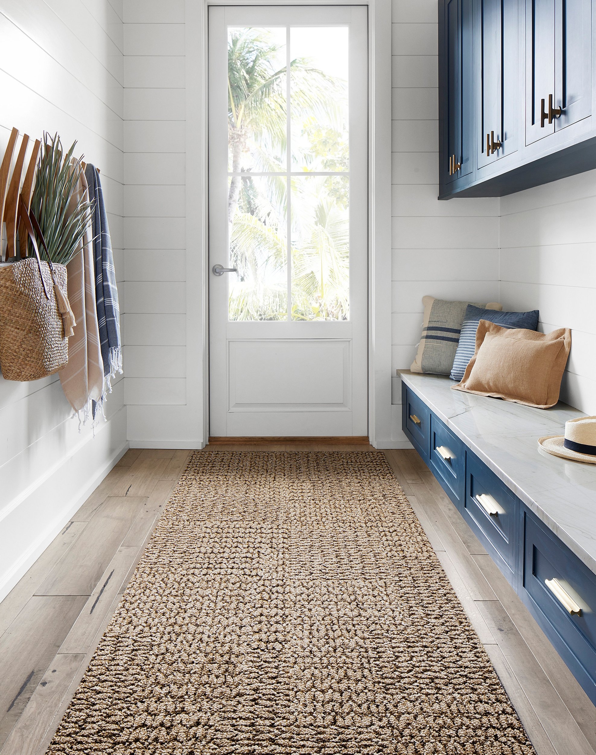 Carpet Tile: Heavy Loop Texture, Navy Mudroom Built Ins