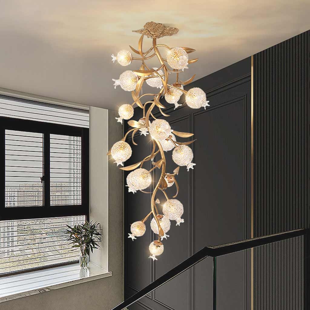 Cascading Chandelier Pomegranate Globes Organic Gold Light