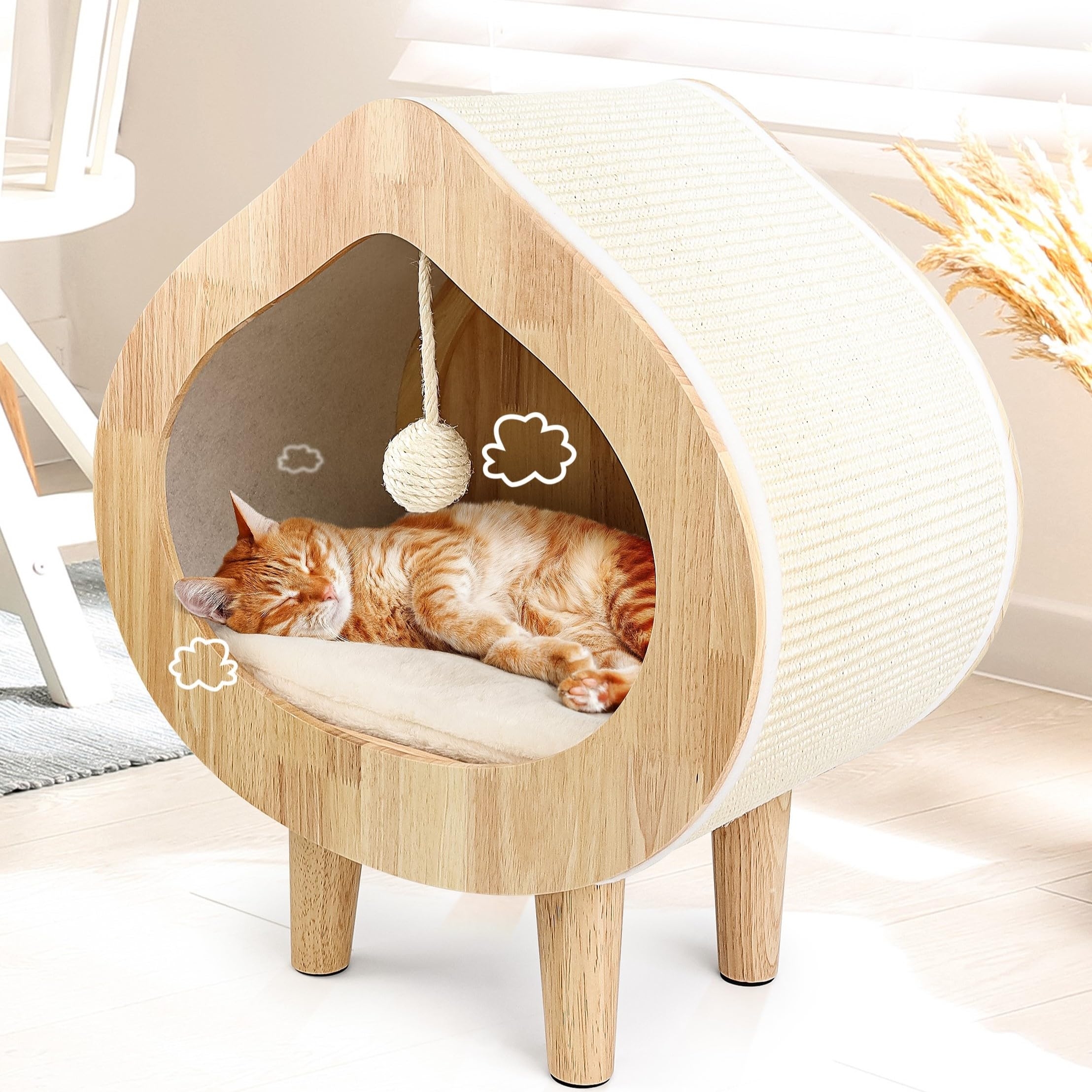 Cat Bed With Tapered Legs and Teardrop Shape Opening