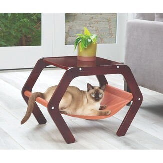 Cat End Table Suspended Hammock Mahogany Sled Legs