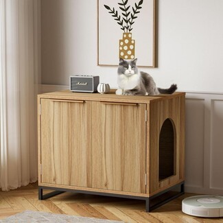 Cat Litter Box Cabinet With Arched Side Entry Hole