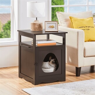 Cat Litter Box Enclosure Dual Tier Storage Espresso